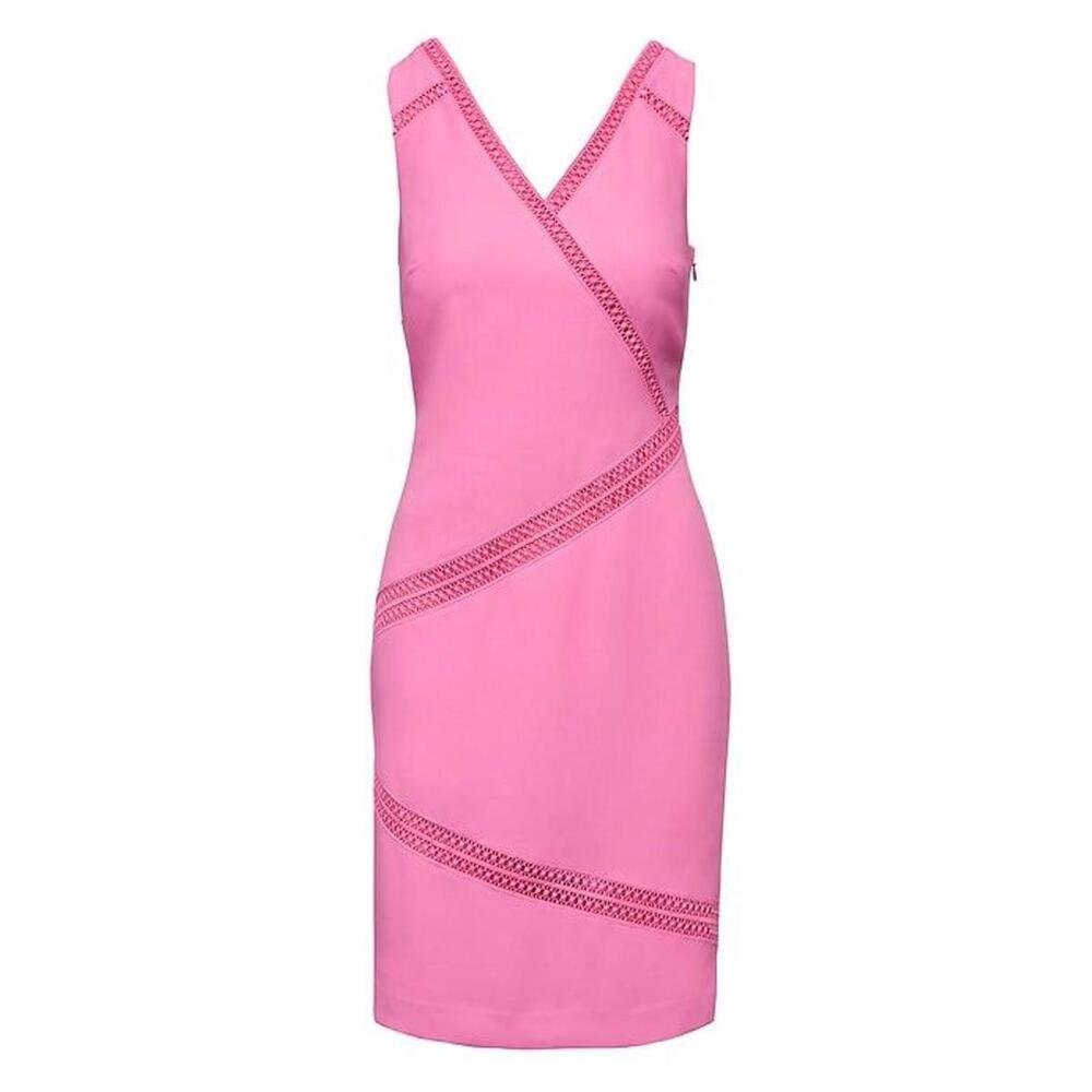 Banana Republic - Lace Trim Pink Sleeveless V-Neck Sheath Dress, size 0